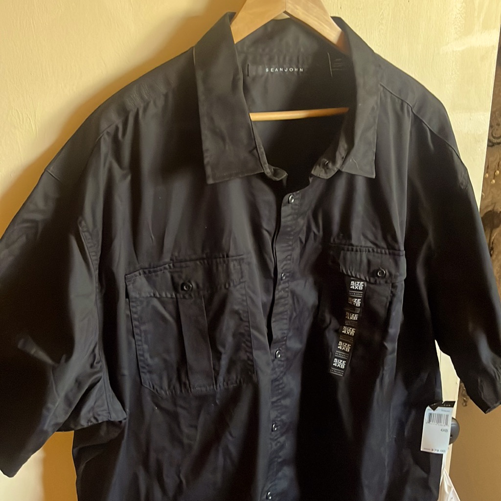 Brand New With Tags Sean John Tactical Black Short Sleeve Button Down Nwt Pocket